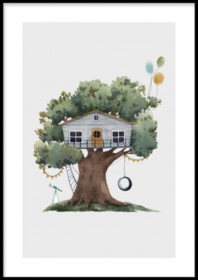Barnposter, Treehouse 1Vattenfärgsposter med motiv av en trädkoja. Tryckt på miljövänligt 230g, matt papperFinns i fler storlekar Postern levereras utan ram