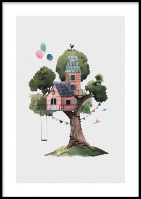 Barnposter, Treehouse 2Vattenfärgsposter med motiv av en trädkoja. Tryckt på miljövänligt 230g, matt papperFinns i fler storlekar Postern levereras utan ram