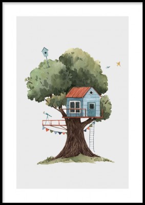 Barnposter, Treehouse 3Vattenfärgsposter med motiv av en trädkoja. Tryckt på miljövänligt 230g, matt papperFinns i fler storlekar Postern levereras utan ram