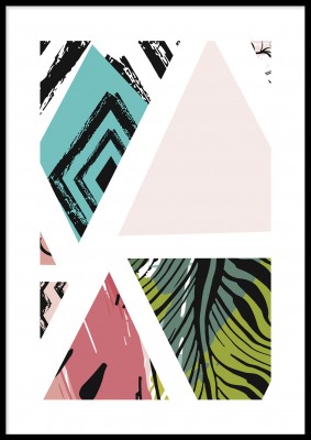 Poster, Triangles 1En färgstark poster med mönster och trianglar. Tryckt på miljövänligt 230g, matt papperFinns i flera storlekar Postern levereras utan ram