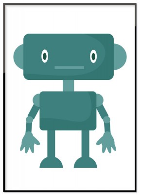 Poster, Turkos robotEn söt liten illustrerad poster med en turkos robot. Tryckt på miljövänligt 230g matt papperFinns i flera storlekarPostern levereras utan ram
