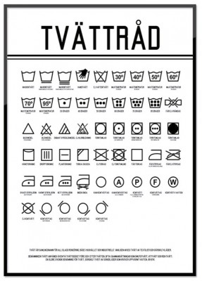 Tvättråd Poster Är du villrådig när du står vid din tvättmaskin eller torktumlare? Här finns en mycket användbar poster med alla tvättsymboler med svensk förklaring under varje tvättsymbol. Längst ner finns en förklarande text om vad tvätt egentligen är. 
