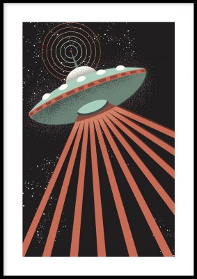 Poster, UfoEn vintageinspirerad poster med ett ufo. Tryckt på miljövänligt 230g, matt papperFinns i flera storlekar Postern levereras utan ram