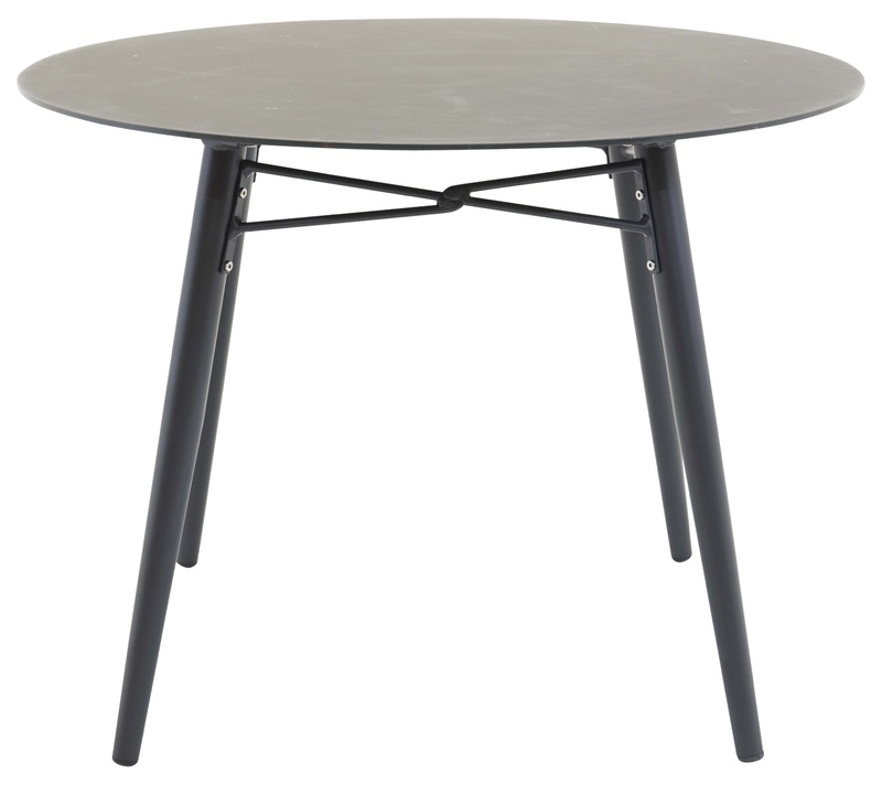 Ett elegant, runt matbord i all sin enkelhet! Matbord Santorini har en stilren bordsskiva i glas och lätt utsvängda ben i svart aluminium. Lika praktiskt som hållbart lämpar sig bordet för utomhusbruk och passar lika bra i uterummet som på altanen. Matcha
