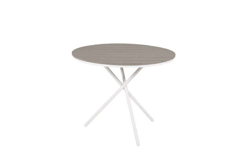 Duka ut fikan i sommar och njut av solen vid vårt cafébord i serien Parma! Den runda designen skapar en trivsam känsla och charmigt blickfång. Bordsskivan är i grå aintwood och har ett dekorativt underrede i vit aluminium. Lika praktisk som stilrent helt 