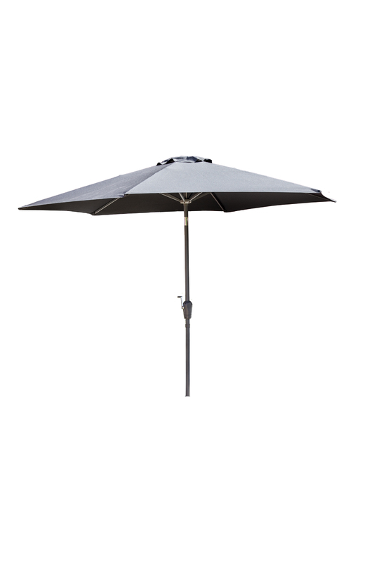 Stilrent grått parasoll som skyddar dig mot sommarsolens starka strålar.
